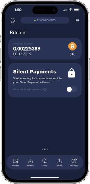 Cake Wallet Bitcoin screen